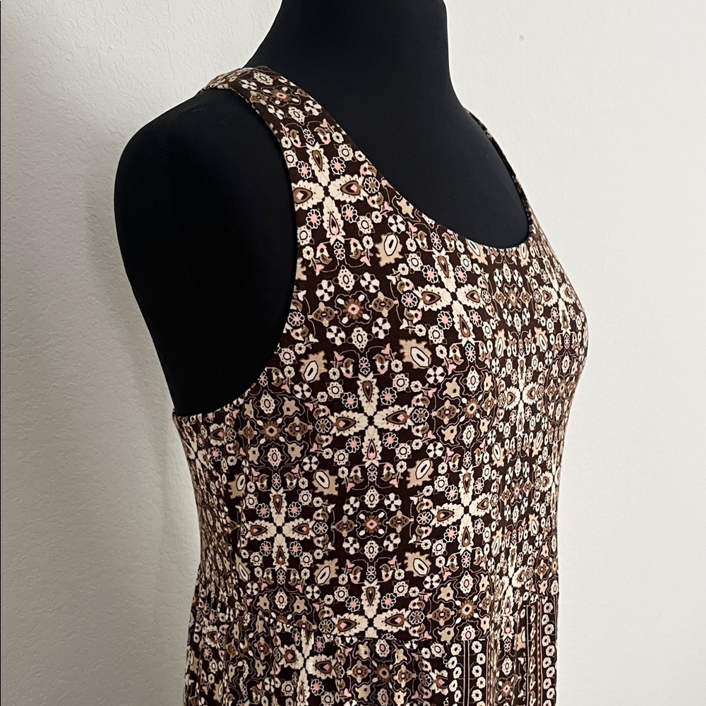 J.Jill Sleeveless Brown and Cream Patterned Maxi Dress - Picture 4 of 16